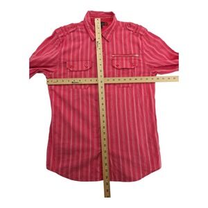 G By Guess Men's Long Sleeve Shirt Red Striped Button-Up Shirt Size Small